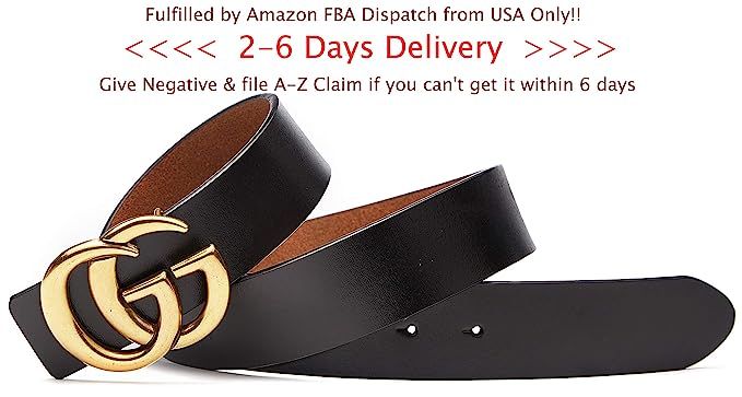 [2-6 Days USA Fast Deliver Guarantee FBA] - 4.0cm Gold Buckle Womens Leather Belt [3.8cm Belt Width] | Amazon (US)