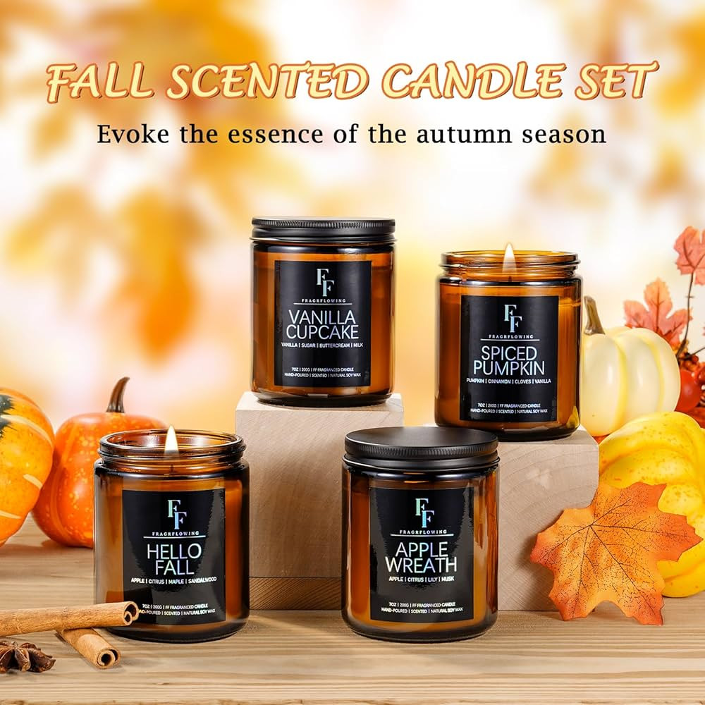 Fall Candles Set, Fall Scented Candles for Home, 4 Pack Natural Soy Autumn Candle, Fall Gifts for... | Amazon (US)
