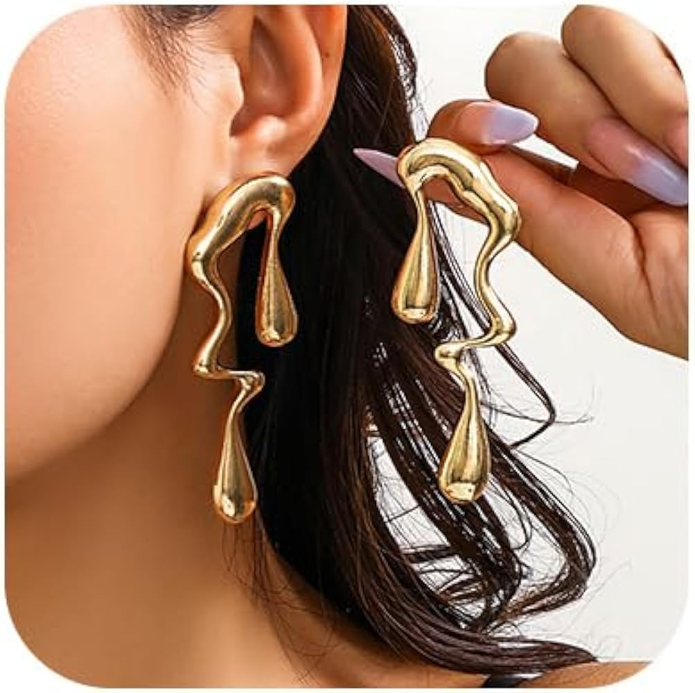 Gangel Large Stud Earring Long Dangle Earring Waterdrop Earrings Mismatched Earring Rave Trendy J... | Amazon (US)