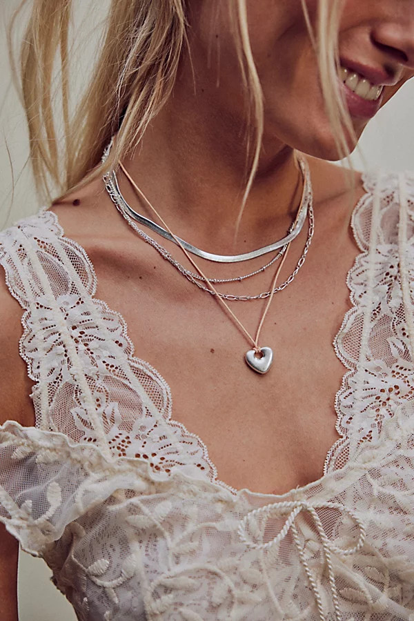 Sloane Layered Necklace by Free People, Silver Blush Heart, One Size | Free People (Global - UK&FR Excluded)