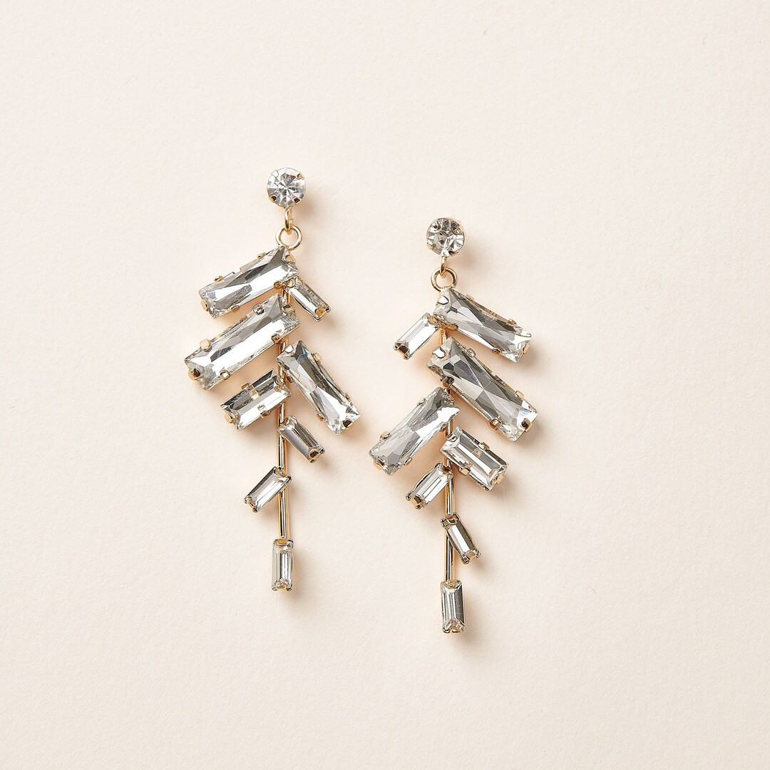 Statement Earrings, Crystal Dangle Bridal Earrings, Gold Crystal Bride Earrings, Silver Earrings,... | Etsy (US)