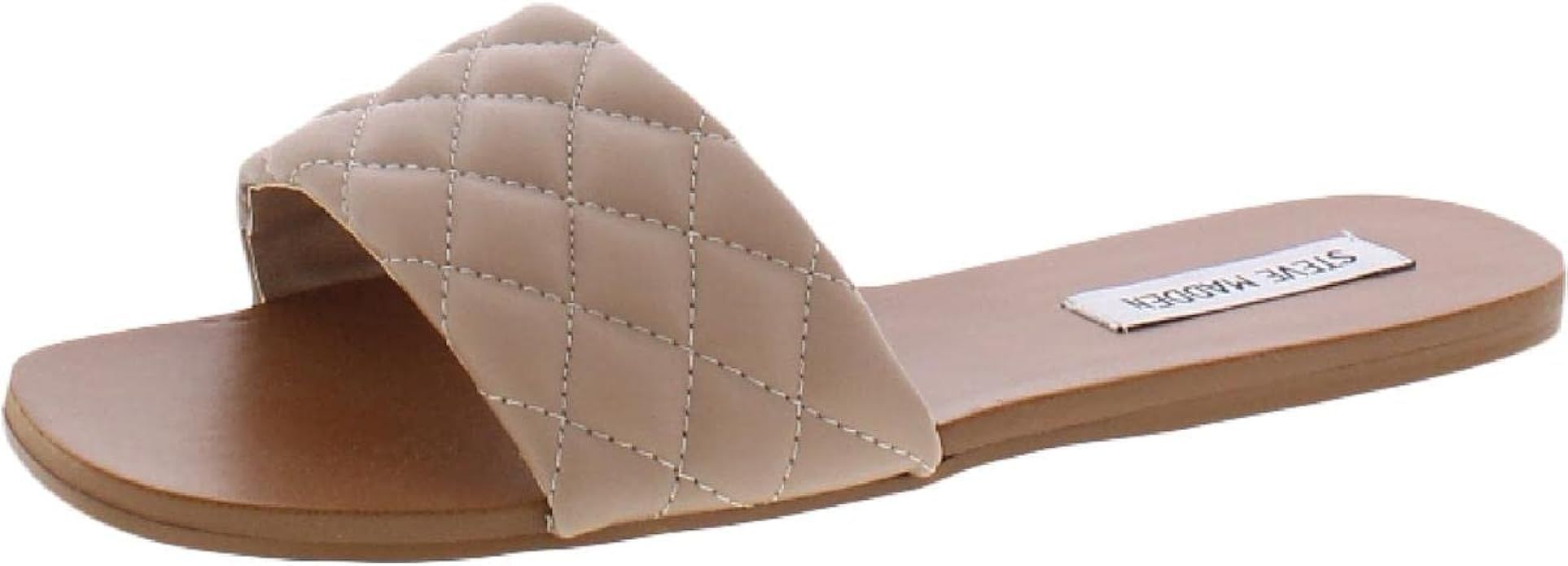Steve Madden Womens Damaris Faux Leather Slides Flat Sandals | Amazon (US)