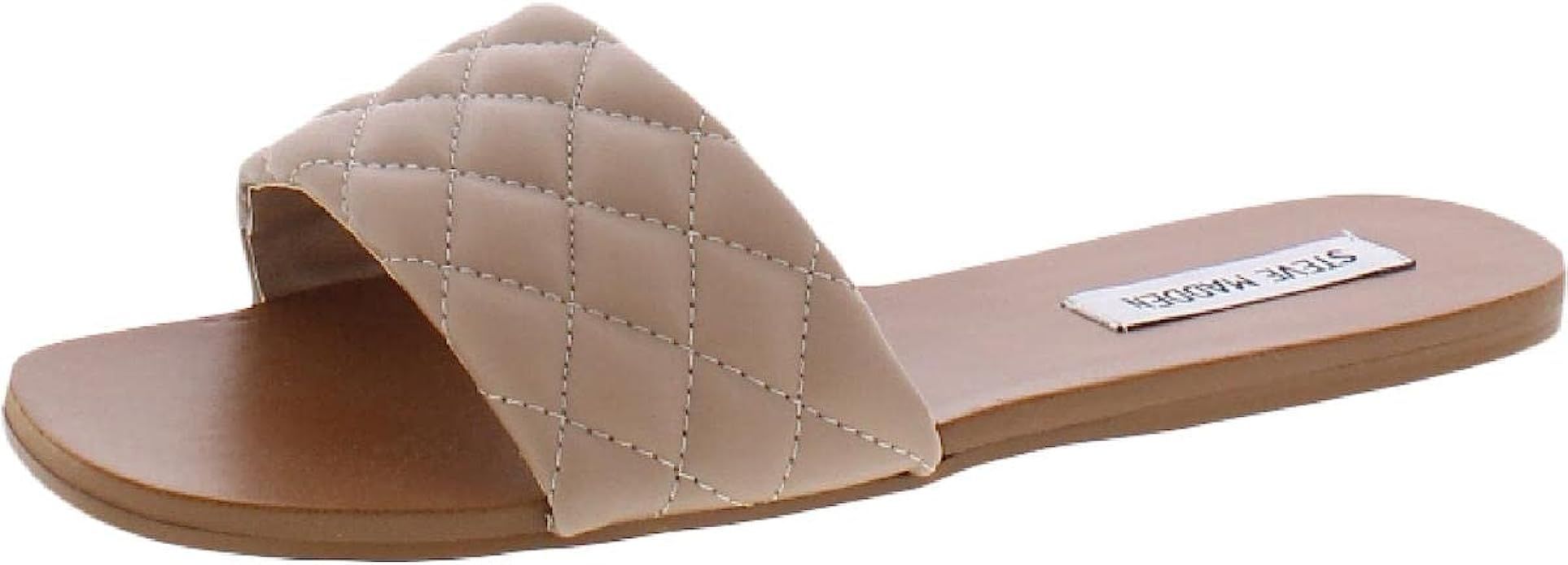 Steve Madden Womens Damaris Faux Leather Slides Flat Sandals | Amazon (US)