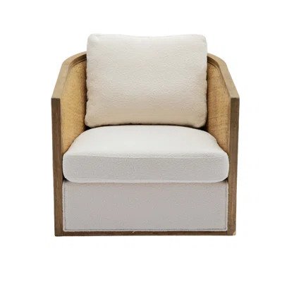 360 Degree Swivel Boucle Swivel Barrel Chair with Rattan Arm | Wayfair North America