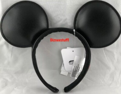 Disney  Mickey Mouse Ears Headband Solid Black Leather Vinyl Signature NEW USA | eBay | eBay US