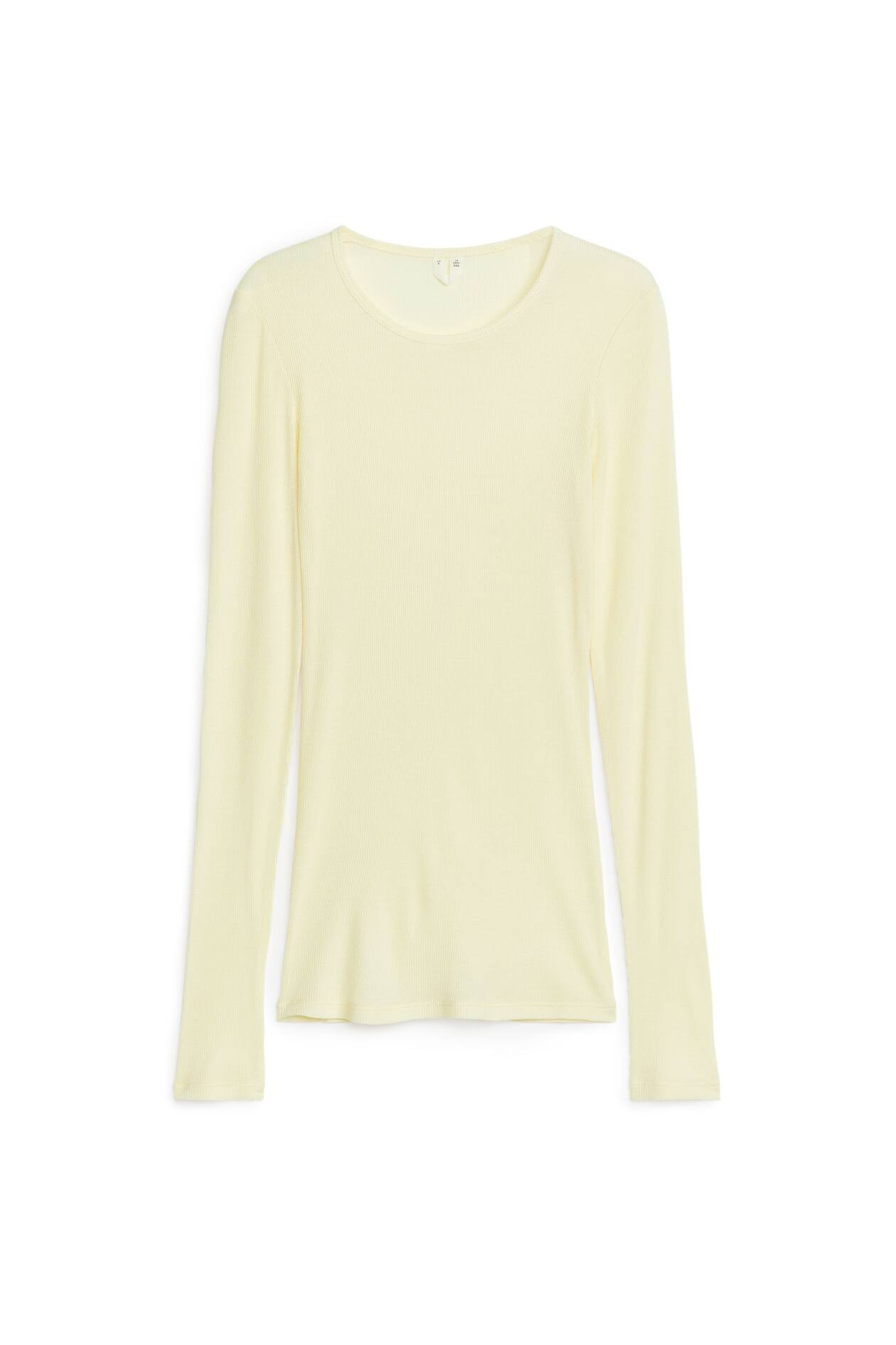 Rib Silk Top - Crew-neck - Long sleeve - Off-White - Ladies | H&M GB | H&M (UK, MY, IN, SG, PH, TW, HK)