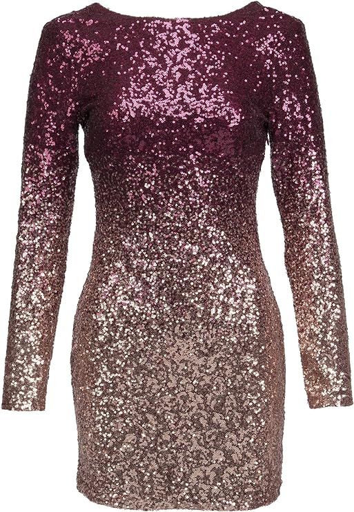 Glam and Gloria Womens Ombre Glitter Sequin Longsleeve Cocktail Dress | Amazon (US)