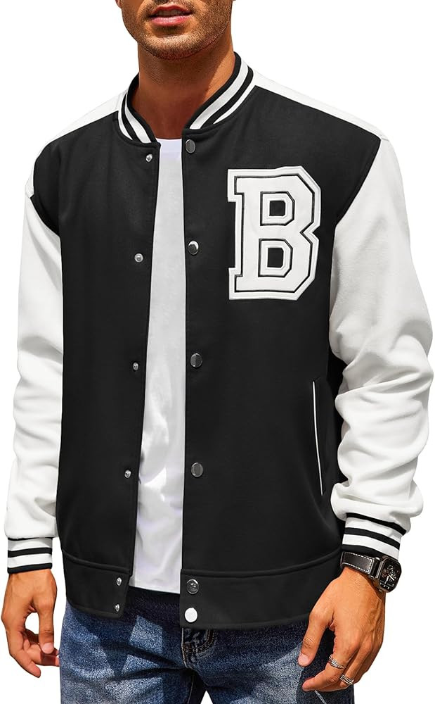 COOFANDY Men's Varsity Jacket Wool Blend Letterman Bomber Jacket Baseball Lightweight Jacket | Amazon (US)