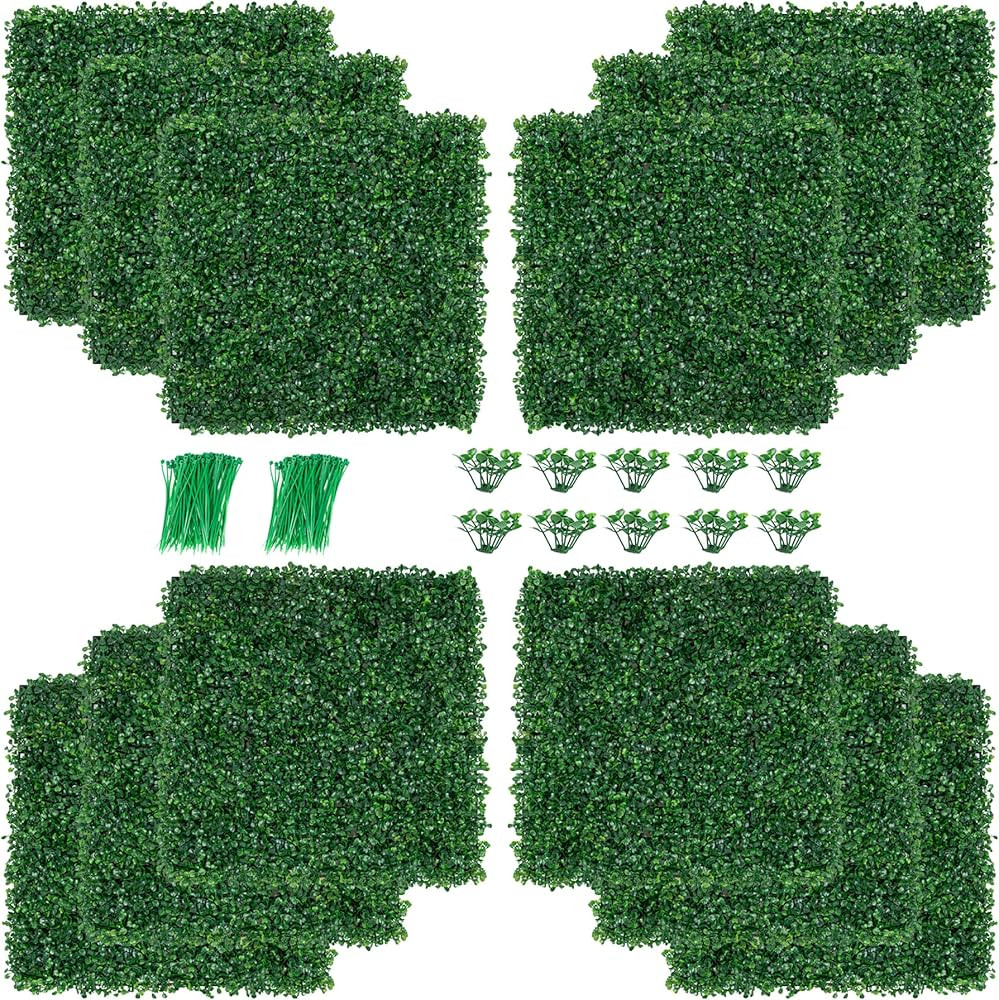 Aivermeil 12 PCS 20"x20" Grass Wall Privacy Screen Greenery Backdrop Panels with Zip Ties,Artificial | Amazon (US)