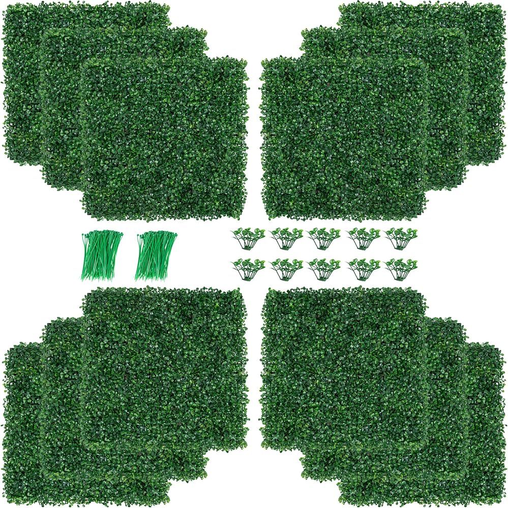 Aivermeil 12 PCS 20"x20" Grass Wall Privacy Screen Greenery Backdrop Panels with Zip Ties,Artificial | Amazon (US)