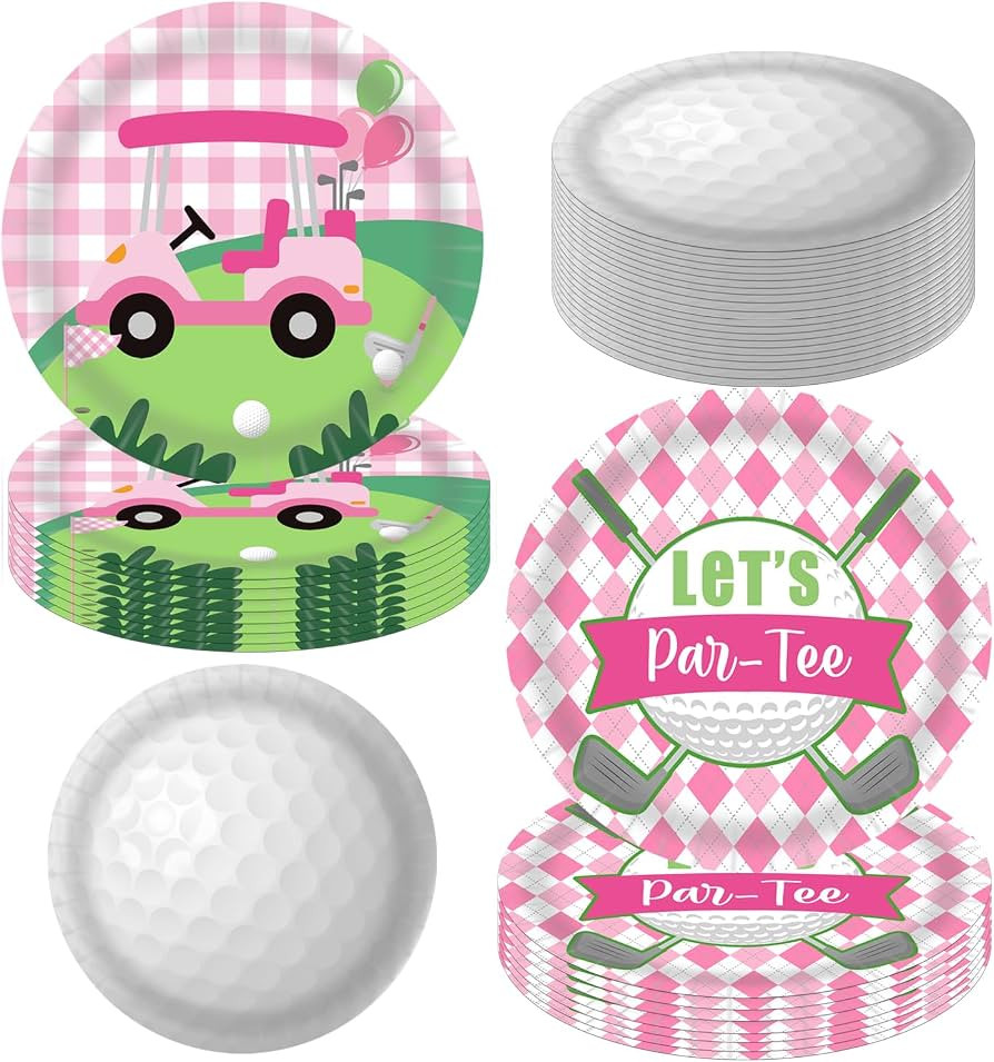CANDY CHEF Lets Par-Tee Golf Disposable Paper Plates 48PCS Pink Golf Birthday Party Supplies Golf... | Amazon (US)