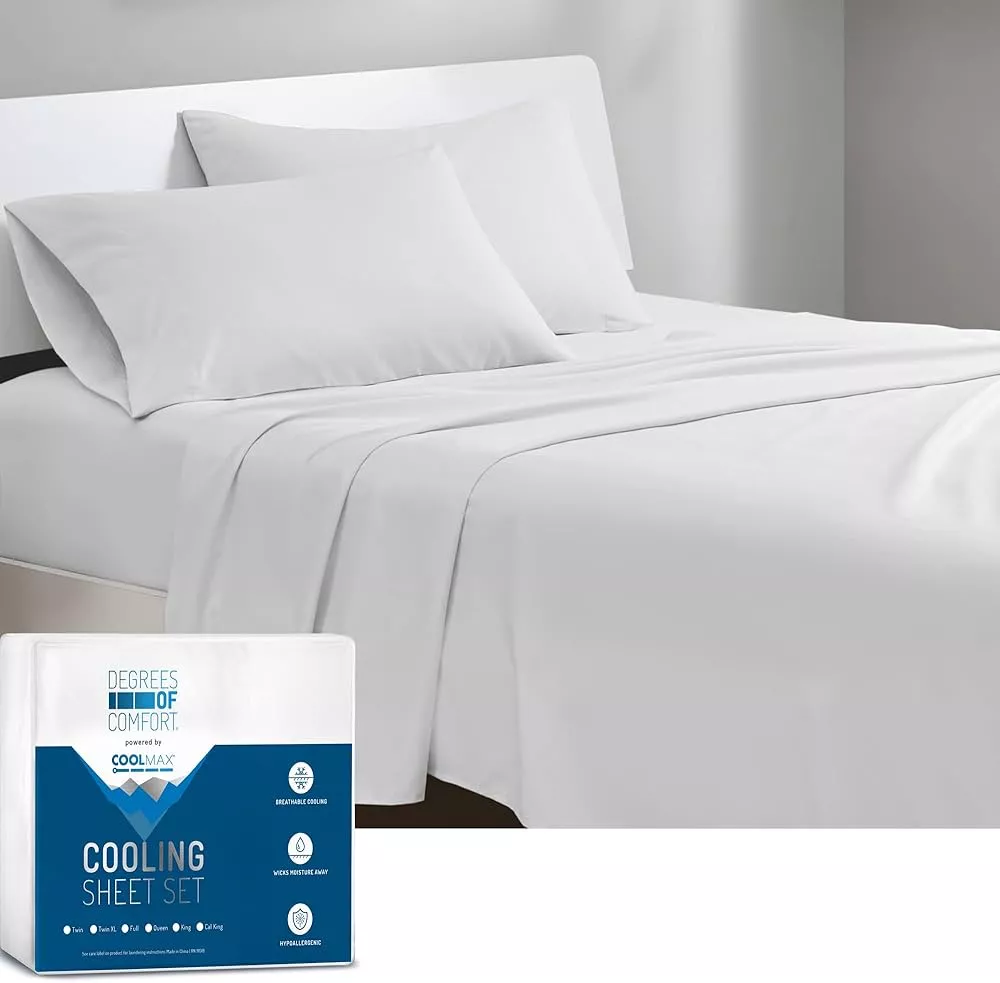 Degrees of Comfort California King Size Coolmax Cooling Sheets for Hot  Sleepers, Patented Light, Breathable Fabric That Keep You Cool, Less Night