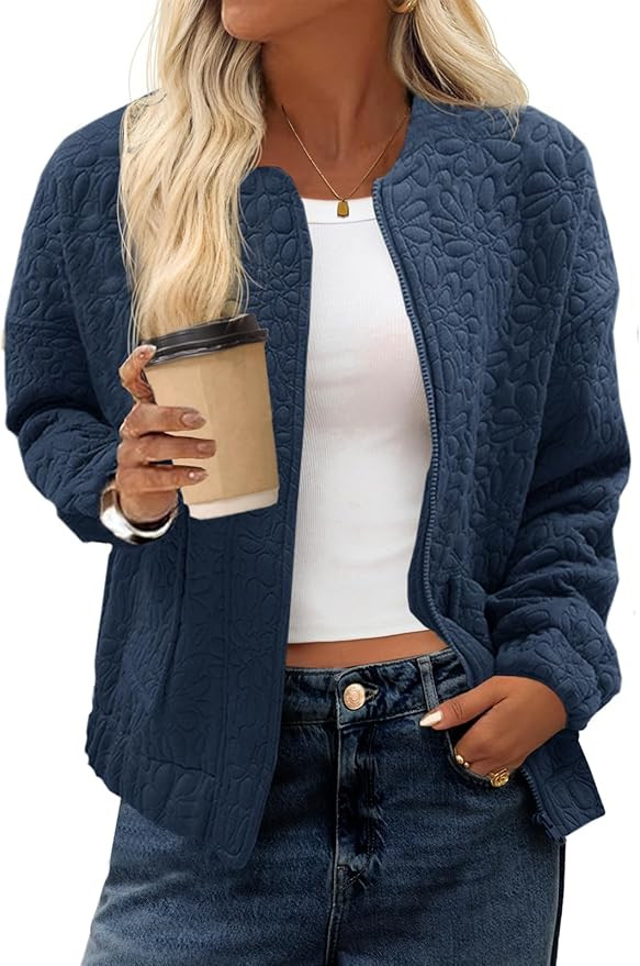 Tankaneo Womens Bomber Jackets Lightweight Zip Up Fashion Cute Jacquard Coats Fall Varsity jacket | Amazon (US)