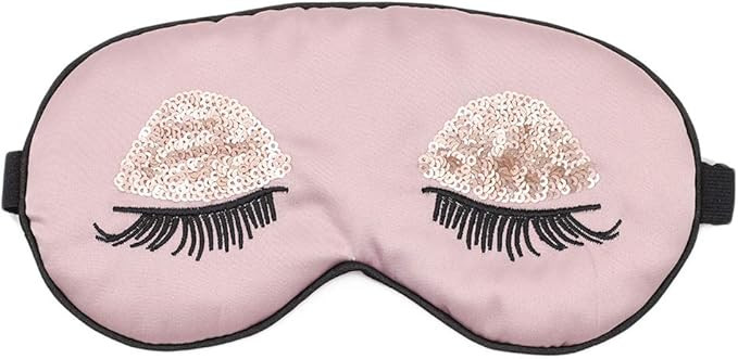 ACTLATI Silk Sleep Eye Mask Sequin Eyelashes Blindfold with Elastic Strap Soft Eye Cover for Nigh... | Amazon (US)