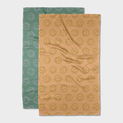 Geometry Tea Towel Set Mood: Modern Smiley Face Design, Quick Dry Microfiber, 2-Piece Kitchen Tex... | Target