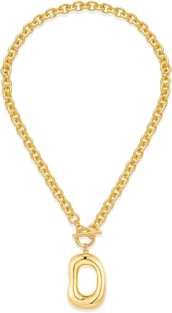 Statement Gold Necklace for Women, 14K Plated Pendant with Vintage Toggle Clasp, Thick Link Chain Non Tarnish Religious Jewelry Gifts | Amazon (US)