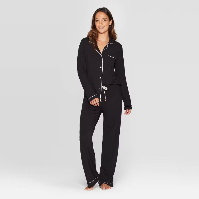 Women's Beautifully Soft Notch Collar Pant Pajama Set - Stars Above™ Black | Target