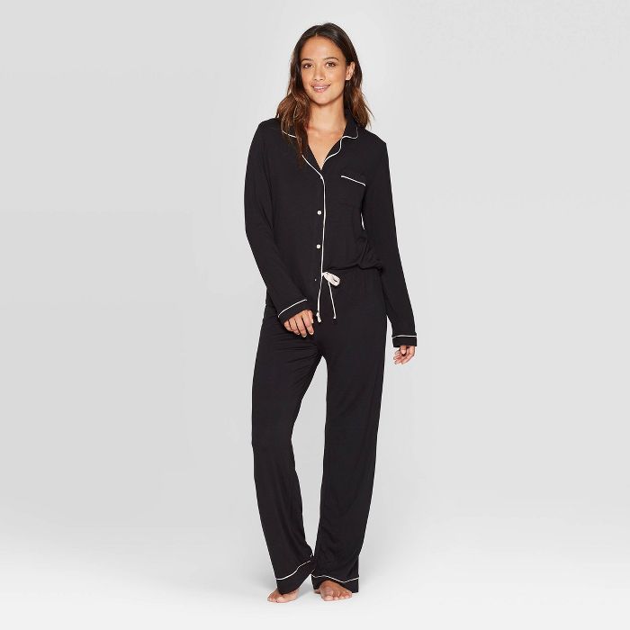 Women's Beautifully Soft Notch Collar Pant Pajama Set - Stars Above™ Black | Target