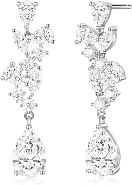 EAMTI Silver Dangle Earrings for Women Cubic Zirconia 925 Sterling Silver Post Engagement Wedding... | Amazon (US)