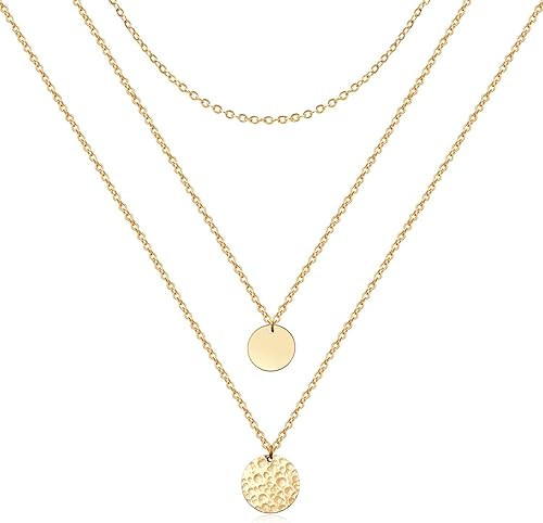 Forevereally Dainty Disc Chokers Necklace Layered Circle Necklace Bar Y Pendant Necklace 14K Real... | Amazon (US)