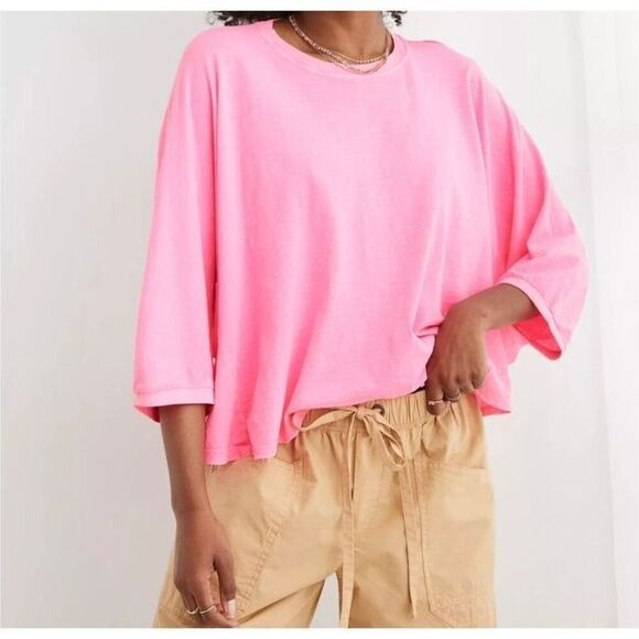AEO Aerie Slouchy Oversized Tee size L Pink | Poshmark