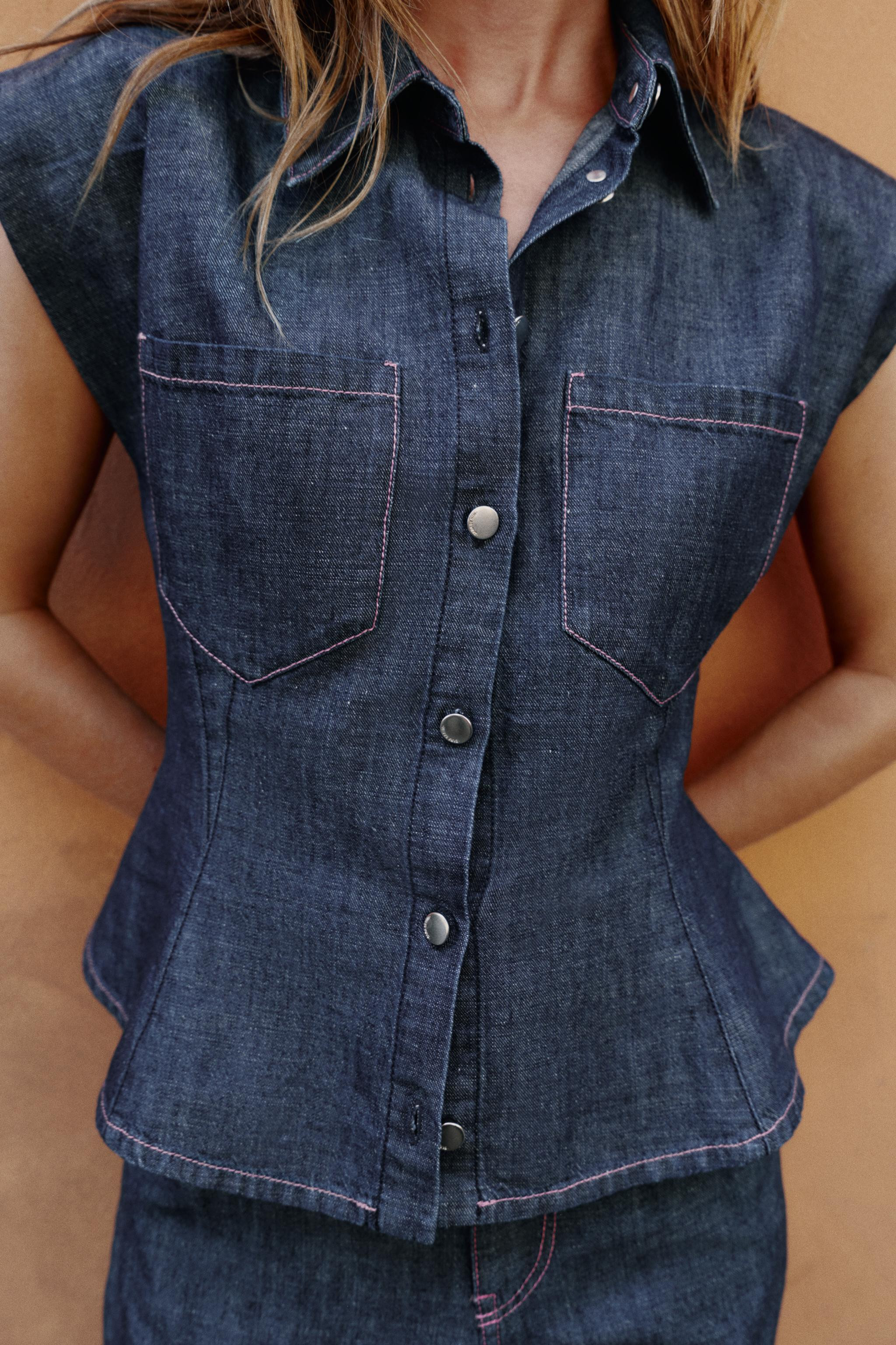 LINEN BLEND PEPLUM SHIRT WITH SHOULDER PADS | Zara US