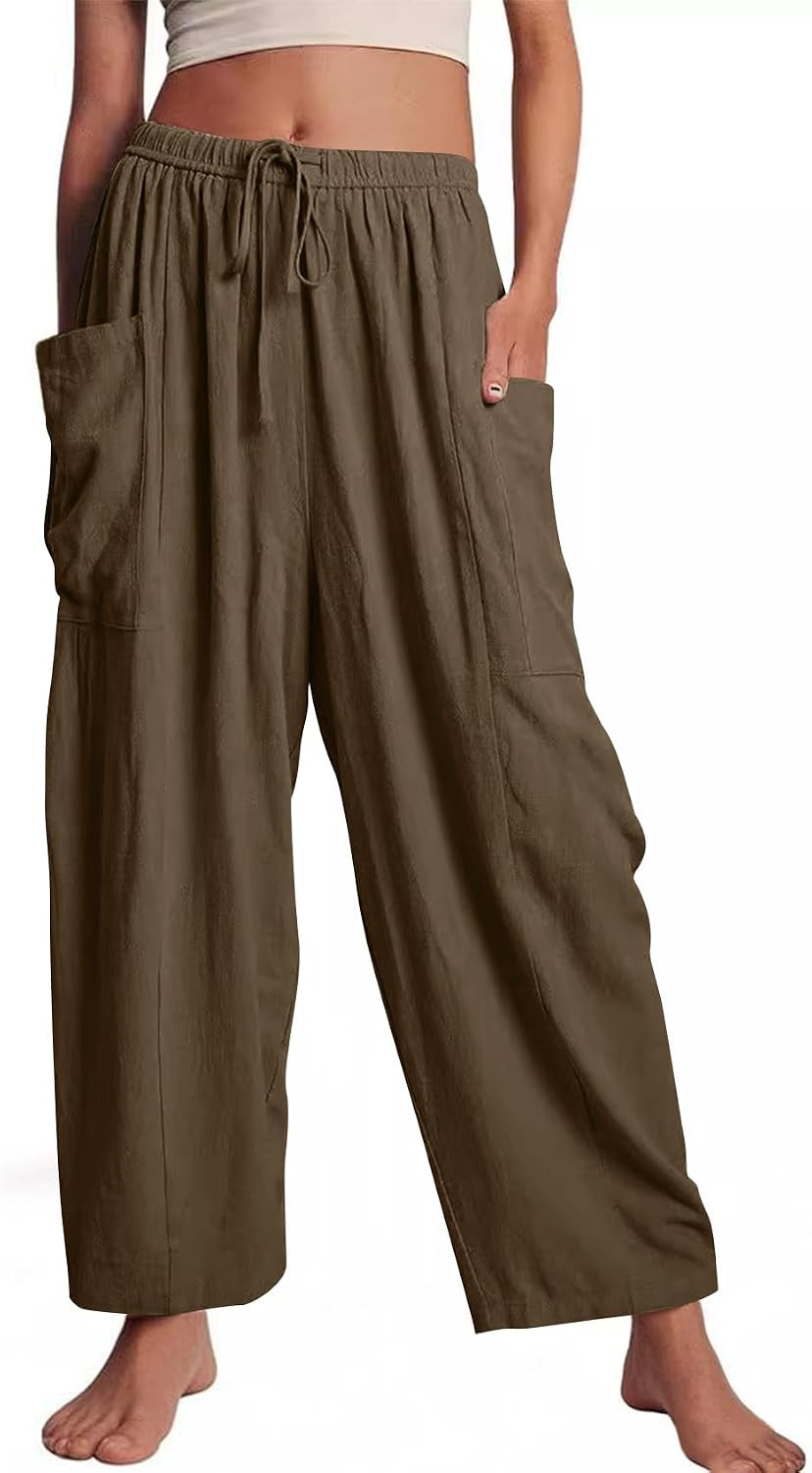 Kissonic Womens Wide Leg Pants Casual Drawstring Summer Palazzo Harem Pants | Amazon (US)