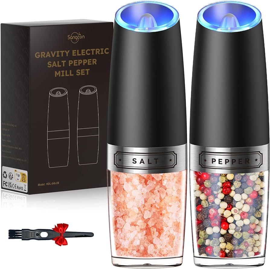 Gravity Electric Pepper and Salt Grinder Set, Sangcon Automatic Shakers Mill Grinder with LED Lig... | Amazon (US)