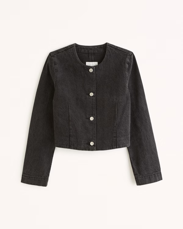 Collarless Denim Jacket | Abercrombie & Fitch (US)