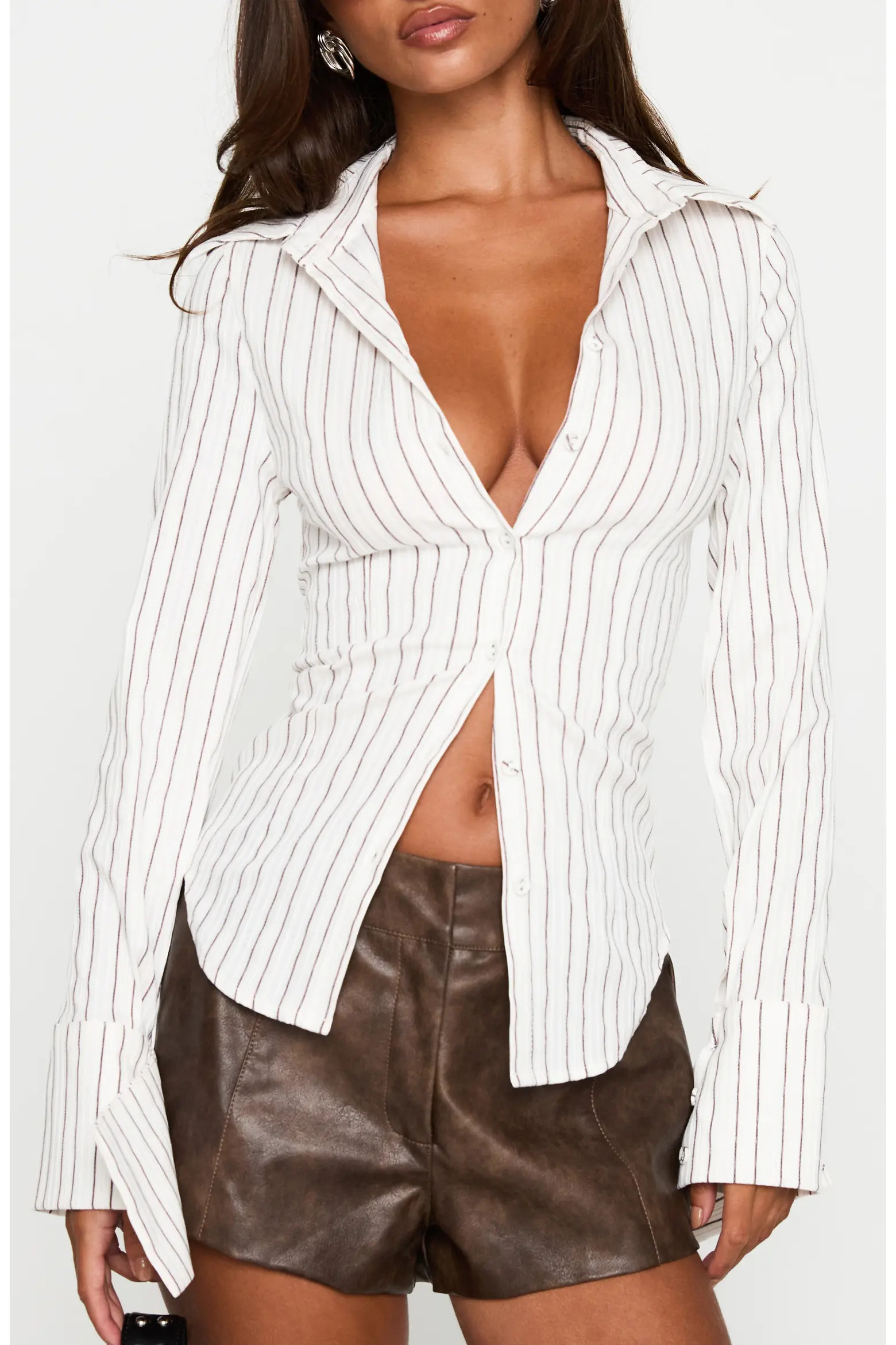 Princess Polly Madlin Stripe Long Sleeve Button-Up Shirt (Women) | Nordstrom | Nordstrom