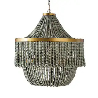 Netta 6-Light Chandelier with Sage Green Wooden Beads & Antique Brass | Ballard Designs, Inc.