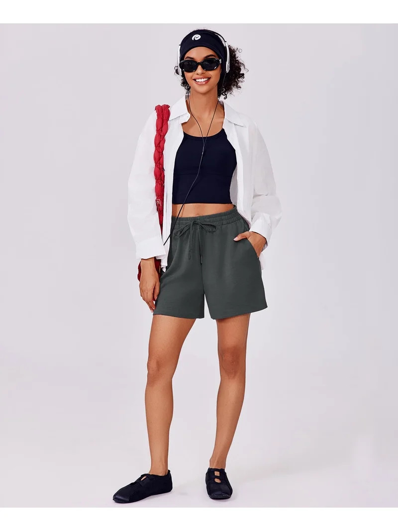 Pinspark 2 Piece Sets for Women Short Sleeve Sweatsuits V Neck Pullover Tops High Waist Shorts Lo... | Walmart (US)