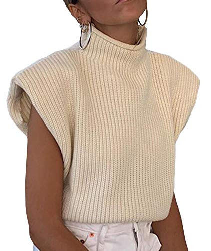 xxxiticat Women's Sweater Vest Sleeveless Turtleneck Shoulder Pad Top AP-S | Amazon (US)