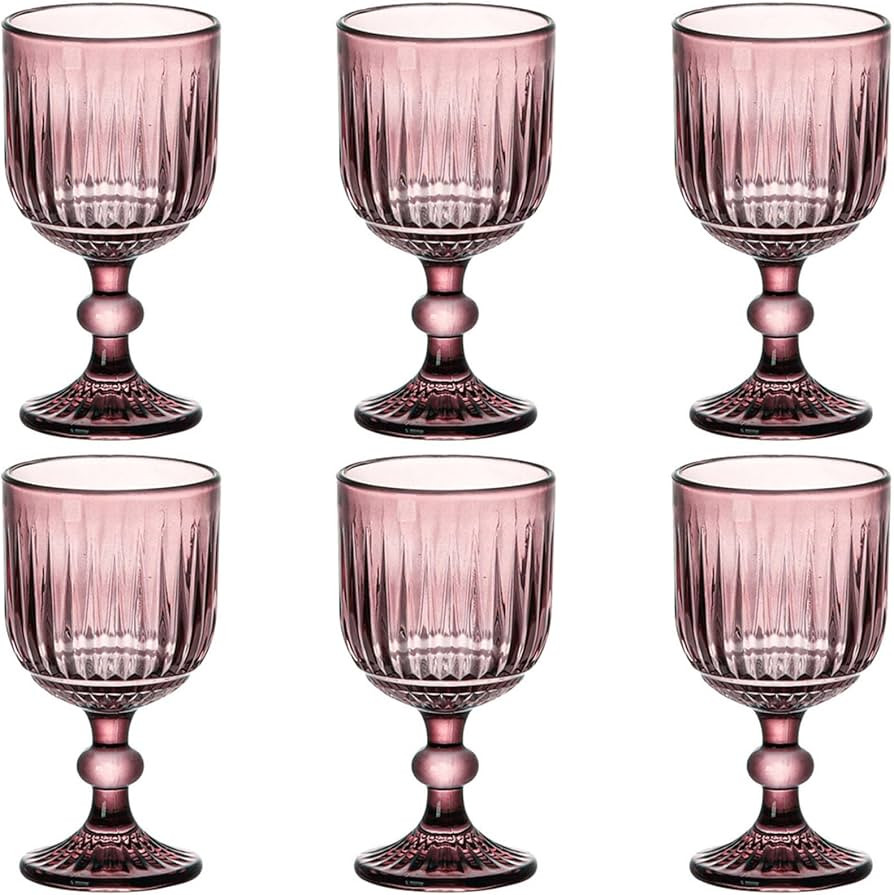 Taganov Purple Glasses Drinking set of 6 Colored Wine Water Stemware Pink Goblets Glassware 11 oz... | Amazon (US)