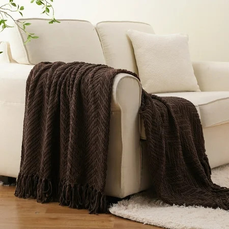 Battilo Dark Brown Throw Blanket for Couch, Cozy Knitted Brown Throws for Bed Sofa,50'' x 60'' | Walmart (US)