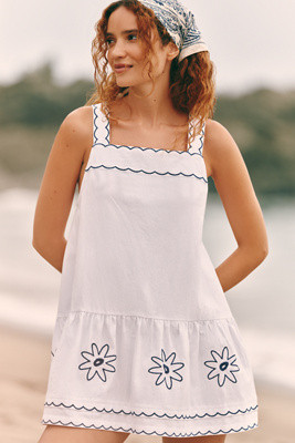 Celandine Cotton Scalloped Daisy Mini Dress | Anthropologie (US)