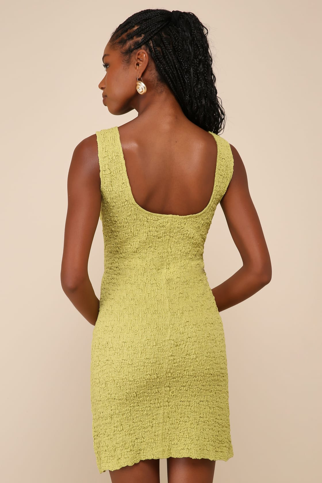 Saturday Feelings Green Crinkle Square-Neck Bodycon Mini Dress | Lulus
