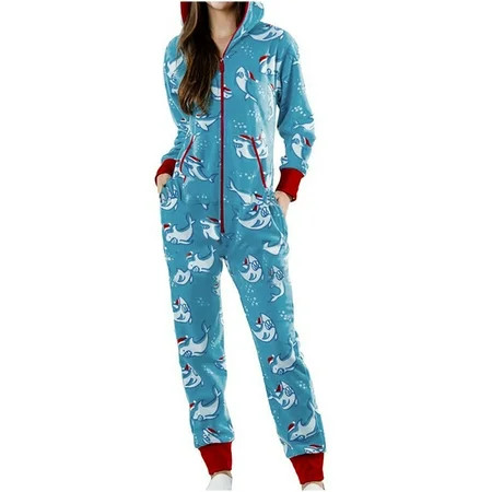 Women Graphic Sleepshirt Hooded Casual Holiday Christmas One Piece Hoodies Sleepshirt Rompers for Wo | Walmart (US)