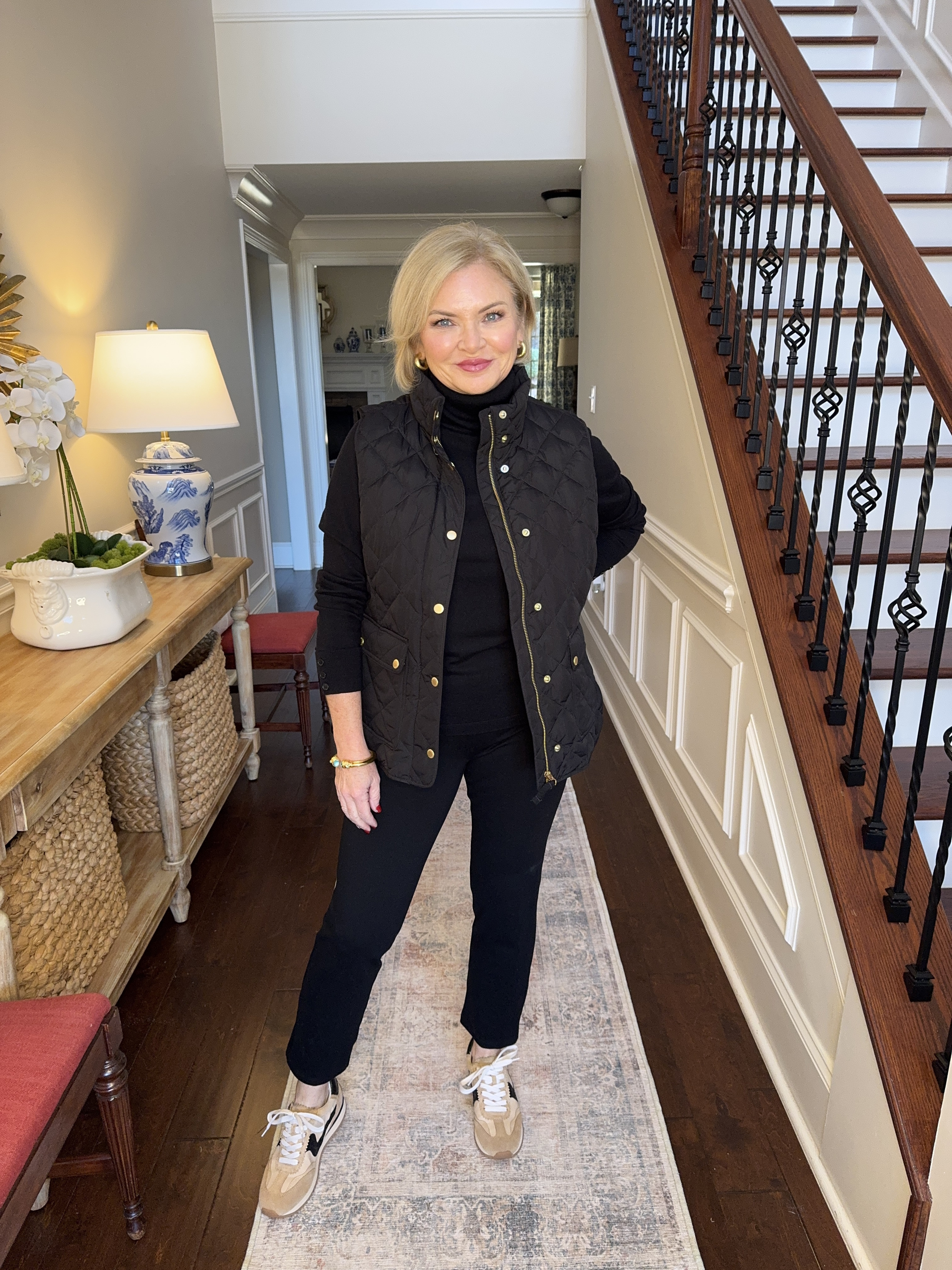A black turtleneck is a great base for this athleisure look!I'm wearing a medium petite in the turtleneck
A small in the vest and medium pants.

Athleisure
Puffer vest
Sneakers
Talbots
Over 50
Petite

#stylewithserena
#fashionover50
#outfitideas
#athleisure
#puffervest
#petitefashion


#LTKActive #LTKOver40 #LTKStyleTip