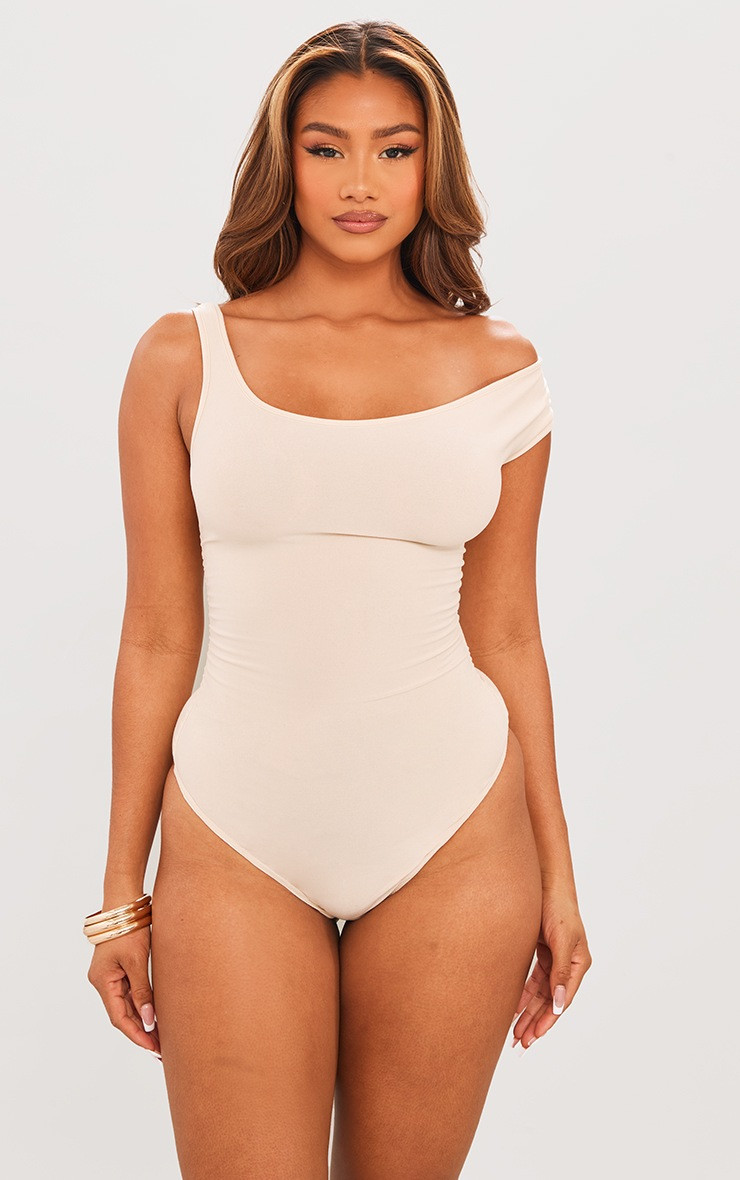Stone Soft Touch Ruched Side Bodysuit | PrettyLittleThing US