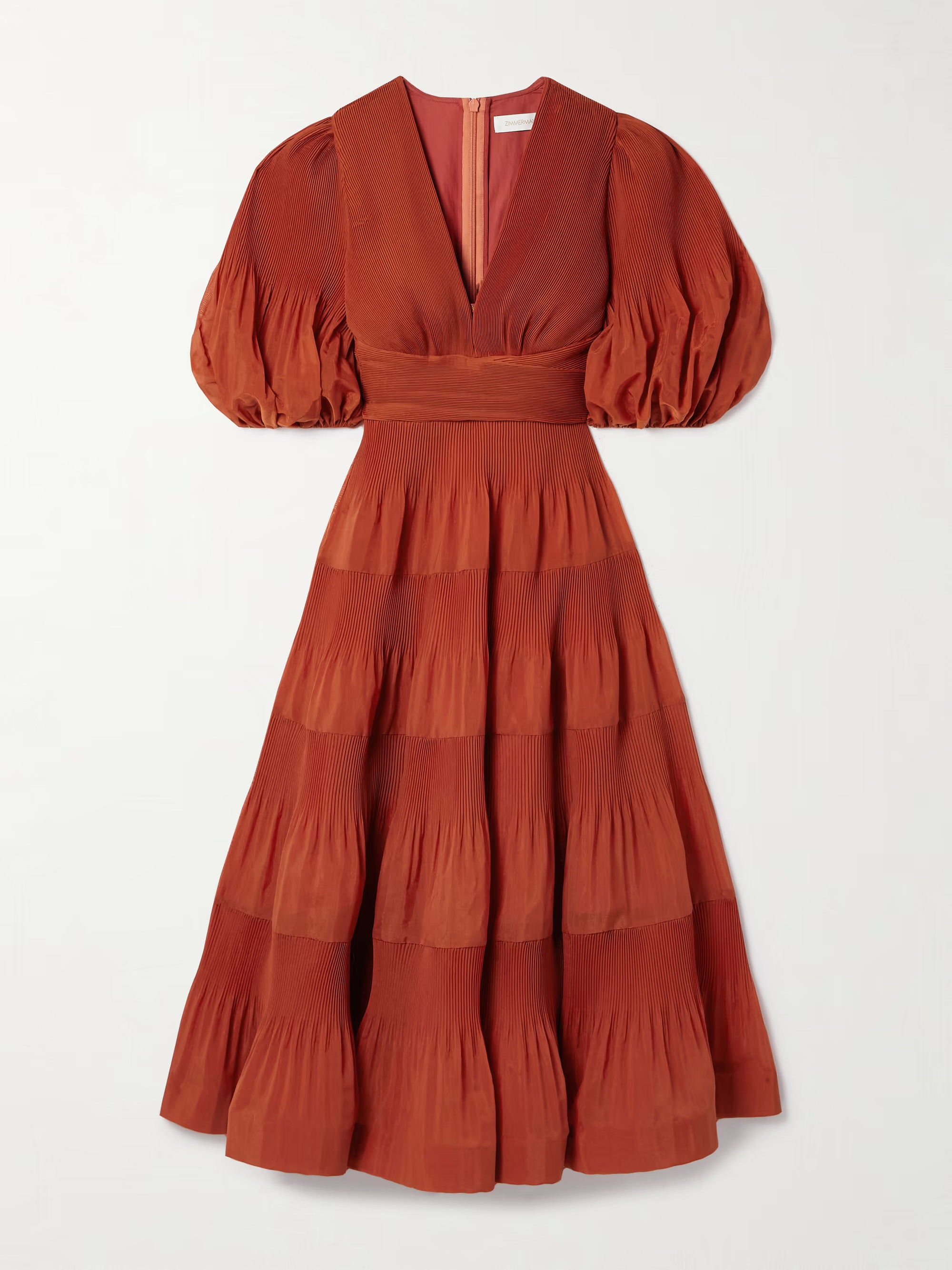 Tiered plissé-taffeta midi dress | NET-A-PORTER (UK & EU)