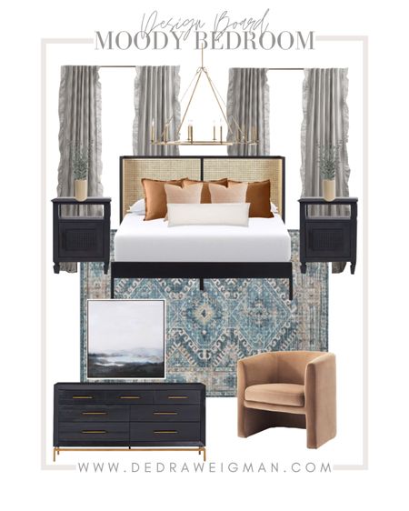 Moody bedroom design board ✨ Y’all know I love all things rattan furniture! And this bed is perfection! Shop the look 🤍

Rattan Bed // End Tables // Barrel Chair // Accent Chair // Black Dresser // Area Rug // Wall Art // Gold Chandelier// Bedroom furniture// bedroom decor // home decor // 

#bedroomdecor #bedroomfurniture #rattanfurniture #homedecor #homefurniture #accentchair #bedroomdesign 

#LTKhome #LTKfamily #LTKstyletip