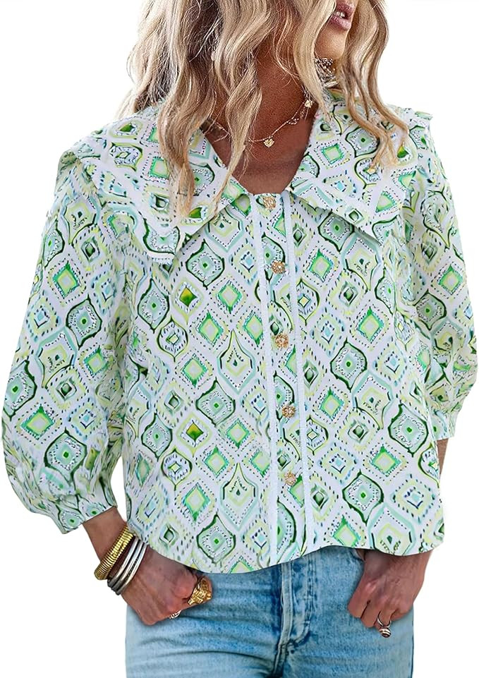 Cicy Bell Womens Floral Button Down Shirts Trendy Casual 3/4 Lantern Sleeve Blouse Square Neck Co... | Amazon (US)