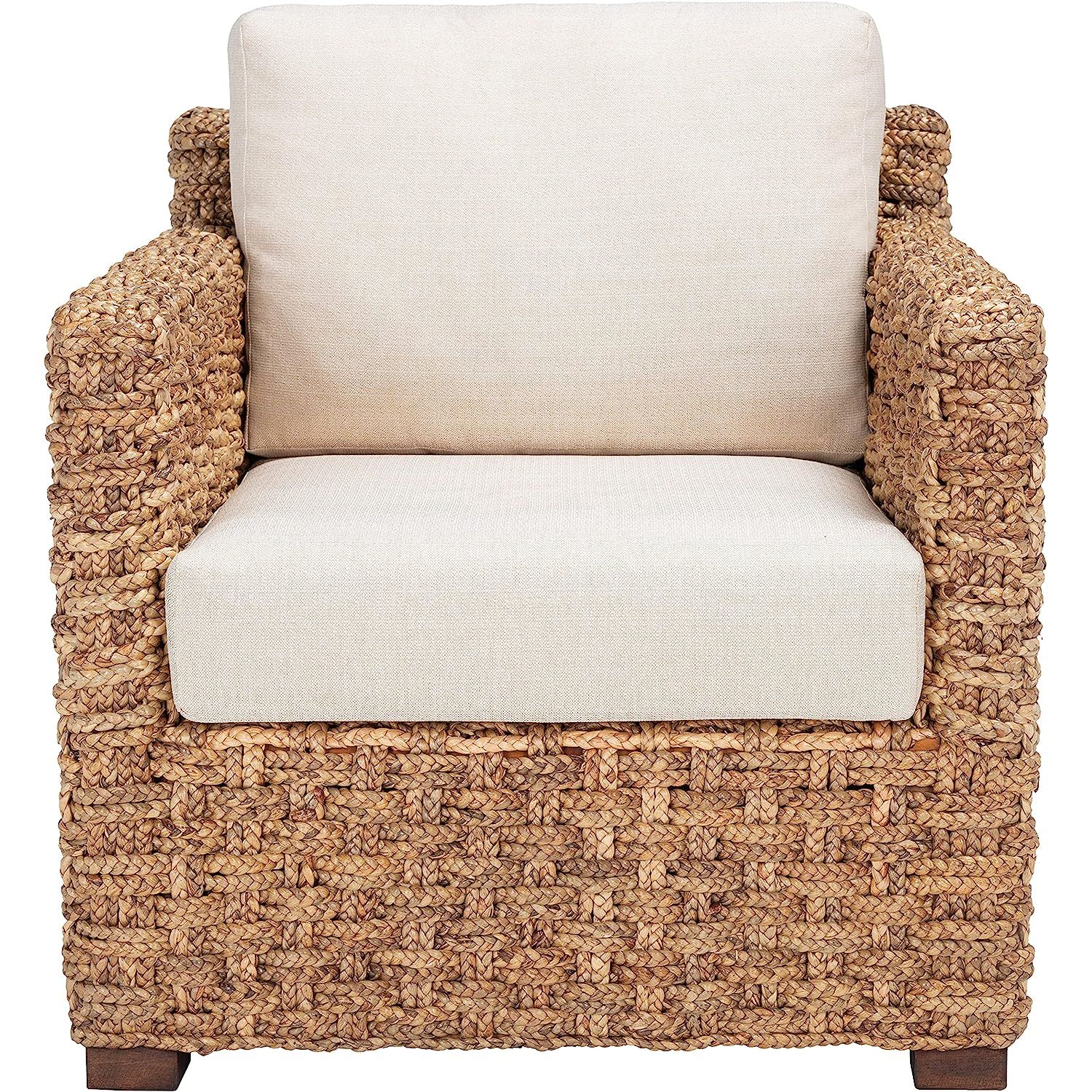 SAFAVIEH Couture Home Collection Gregory Natural/Beige Cushion Water Hyacinth Accent Chair (Fully... | Amazon (US)