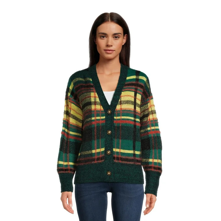 99 Jane Street Women's V-Neck Cardigan Sweater with Long Sleeves, Midweight, Sizes S-XXXL | Walmart (US)