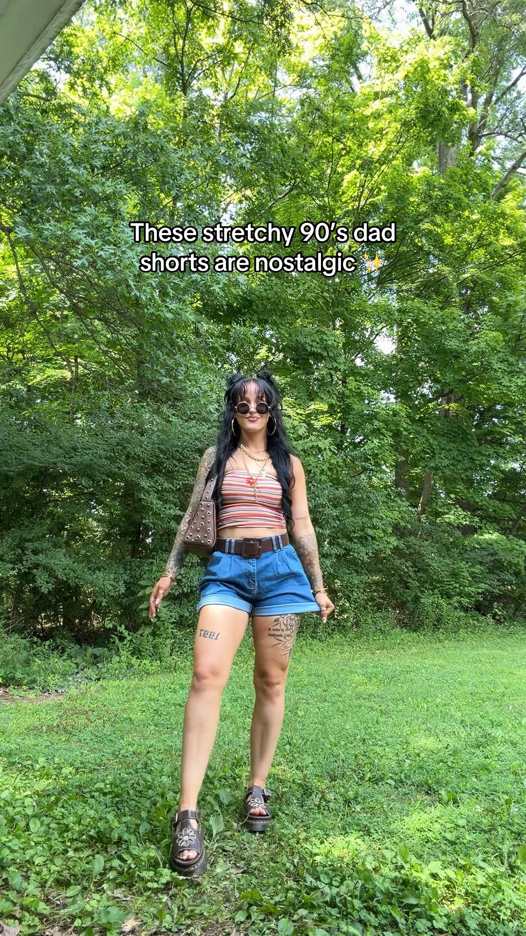 I’m 5’3 & 133 wearing a medium in the bottoms for a baggier fit. 
The shoes I am wearing are true doc martens but I tagged ones that looked similar for a more affordable price.