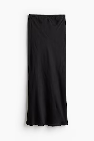 H & M - Crinkled Satin Maxi Skirt - Black | H&M (US + CA)