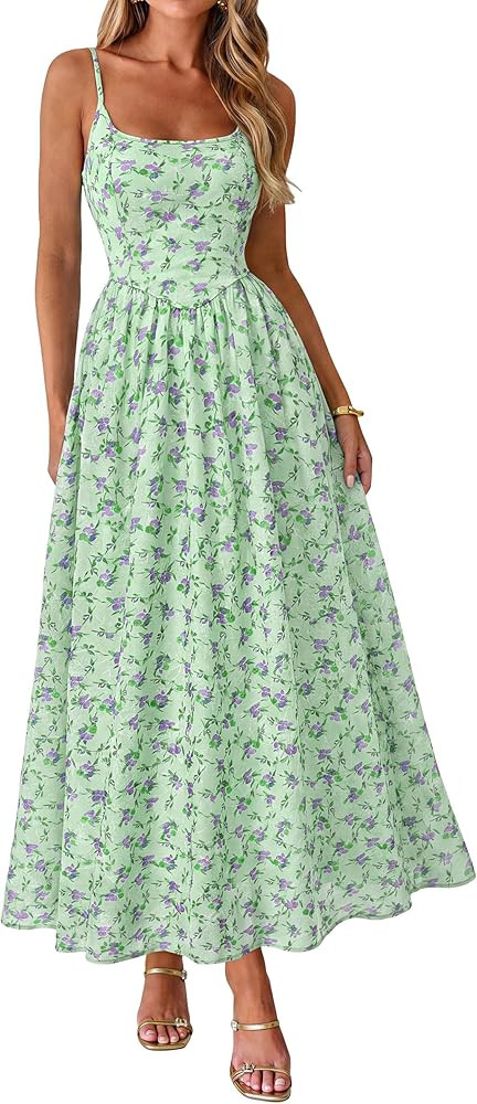 PRETTYGARDEN Womens 2026 Spring Boho Maxi Dress Eyelet Floral Long Flowy Sundresses Summer Beach ... | Amazon (US)