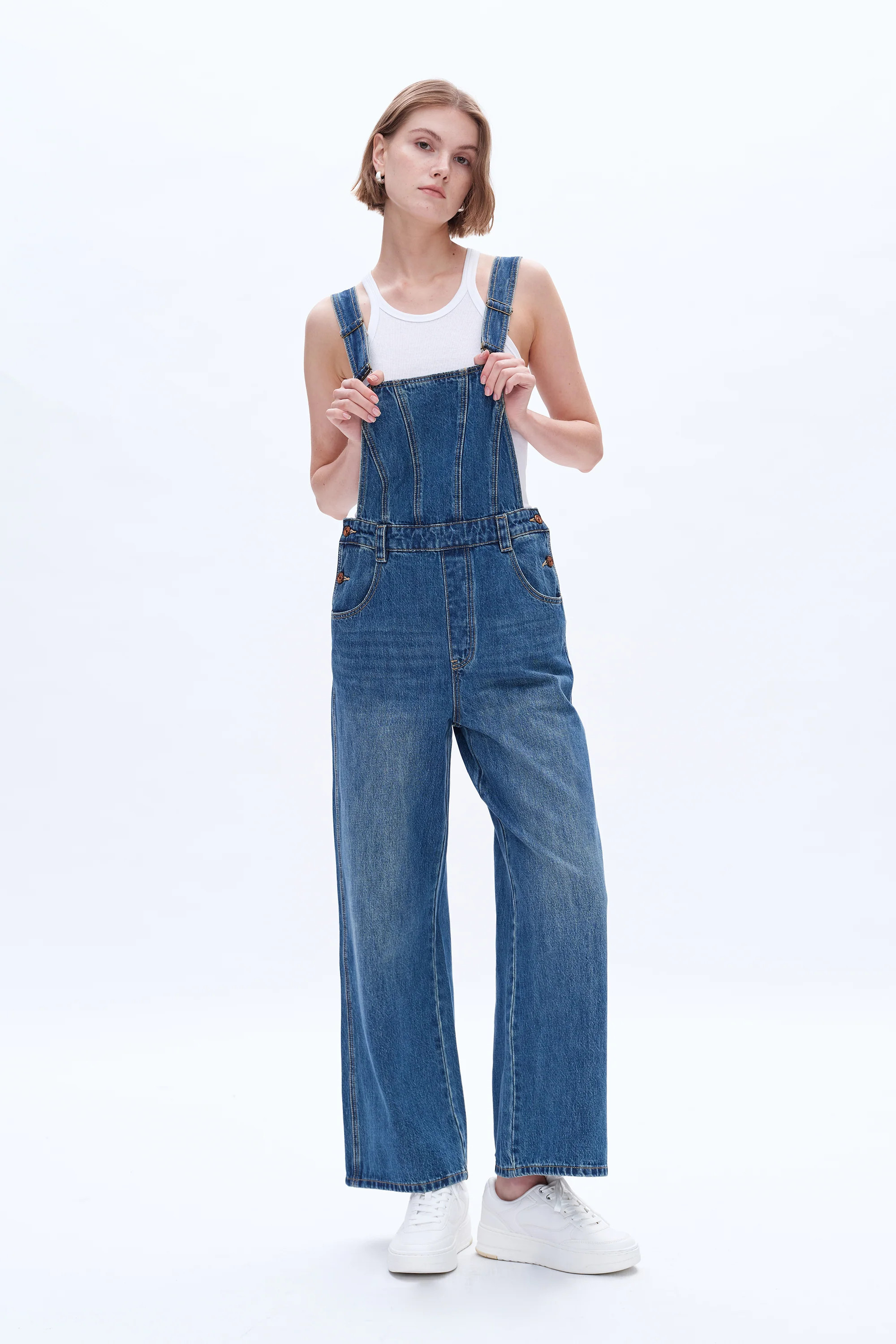 Wide Leg Denim Overalls MEDIUM BLUE / M | Bayeas