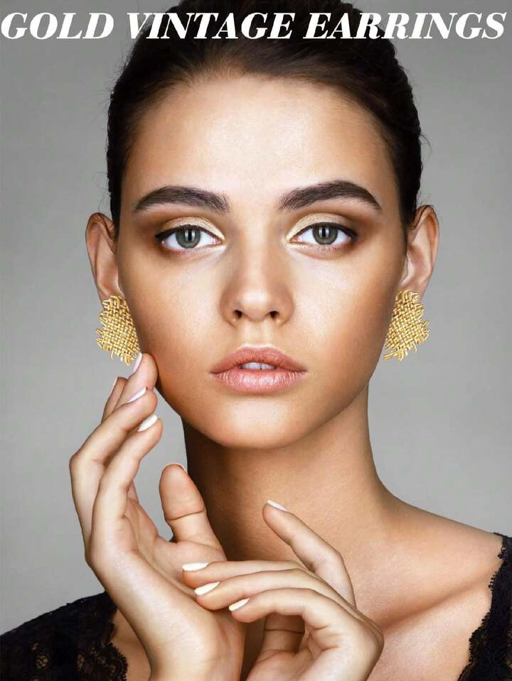 Xiacheng 6 Pairs Gold Statement Earrings For Women Girls Large Gold Geometric Earrings Woven Twis... | SHEIN